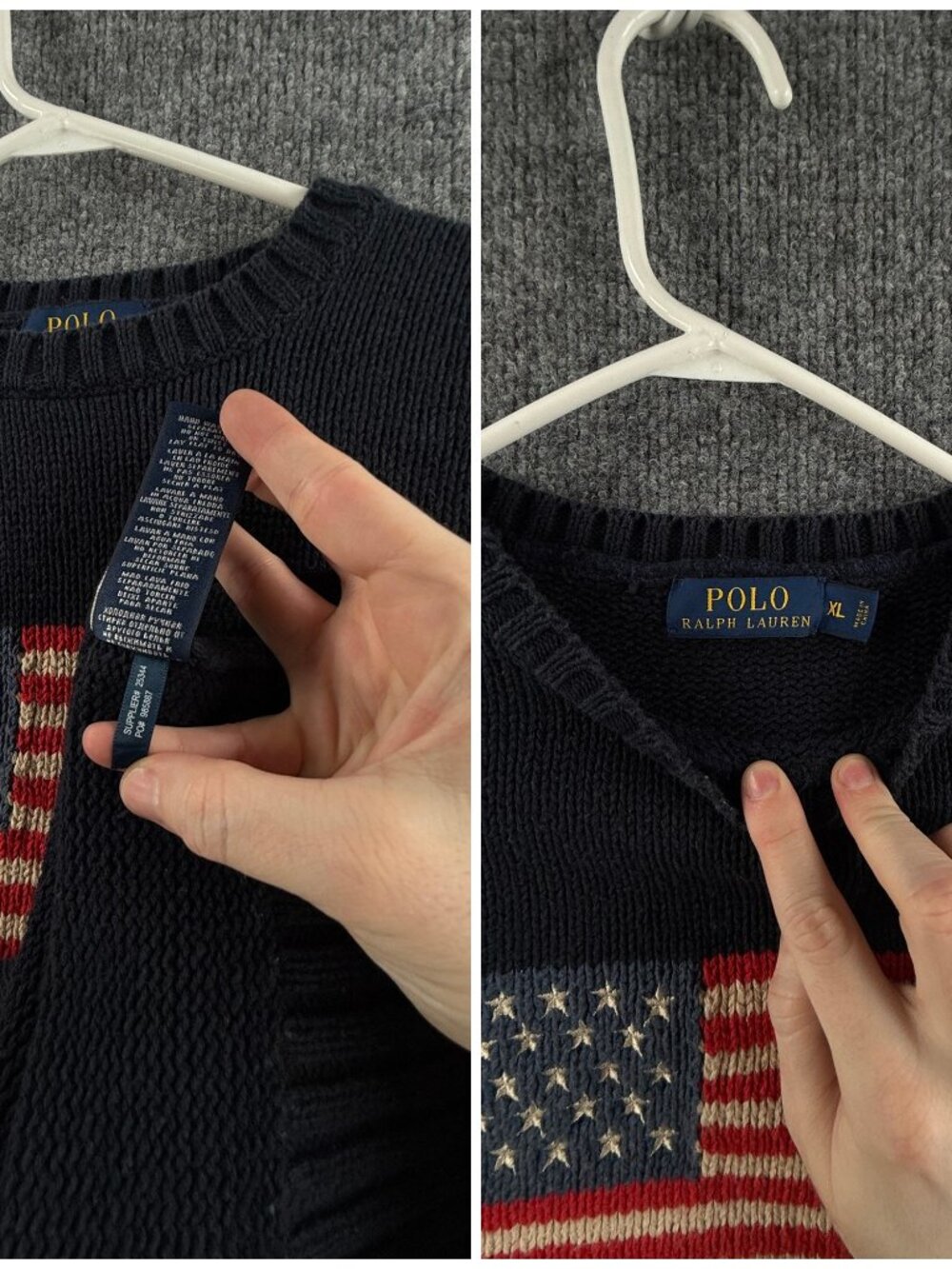 Polo Ralph Lauren USA Flag Sweater XL Blue Pullover Cotton Women Graphic Knit - Picture 14 of 16